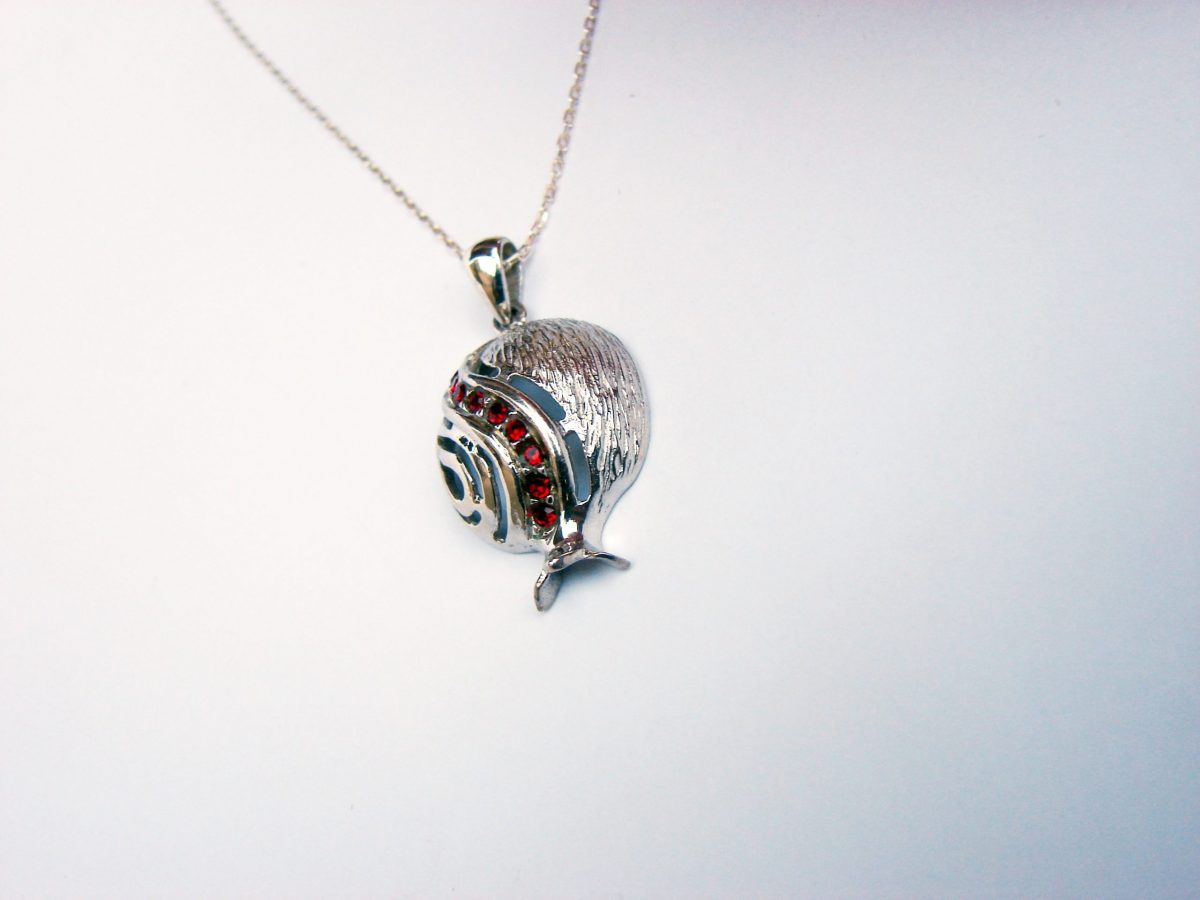 Graceful Pomegranate Pendant Sterling Silver 925 with Red Zircons