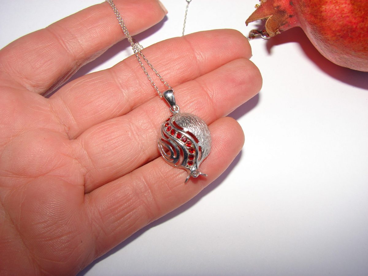 Graceful Pomegranate Pendant Sterling Silver 925 with Red Zircons