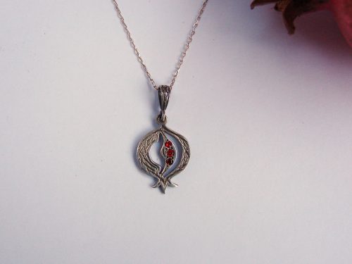 Persephone Pomegranate Pendant Sterling Silver 925 with Red Zircons