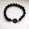 Beaded Bracelet Black Onyx Stone and Celtic Shield Knot Charm Sterling Silver 925