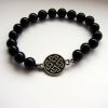 Beaded Bracelet Black Onyx Stone and Celtic Shield Knot Charm Sterling Silver 925