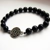Beaded Bracelet Black Onyx Stone and Celtic Shield Knot Charm Sterling Silver 925