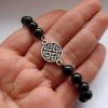 Beaded Bracelet Black Onyx Stone and Celtic Shield Knot Charm Sterling Silver 925