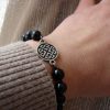 Beaded Bracelet Black Onyx Stone and Celtic Shield Knot Charm Sterling Silver 925
