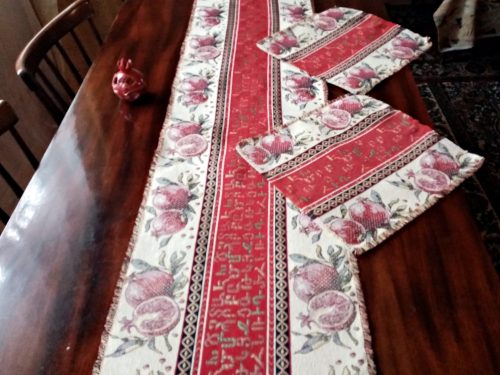 Table Runner Armenian Ornament, Pomegranate and Armenian Alphabet, Ethnic Style, Rustic Home Décor
