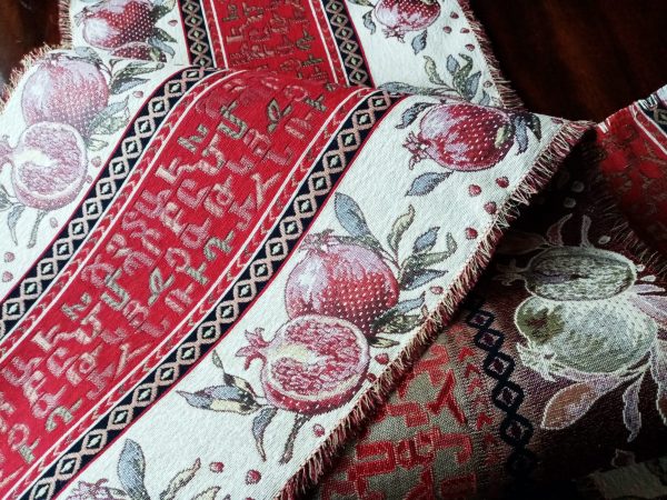 Table Runner Armenian Ornament, Pomegranate and Armenian Alphabet, Ethnic Style, Rustic Home Décor