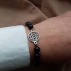 Beaded Bracelet Black Onyx Stone and Celtic Shield Knot Charm Sterling Silver 925