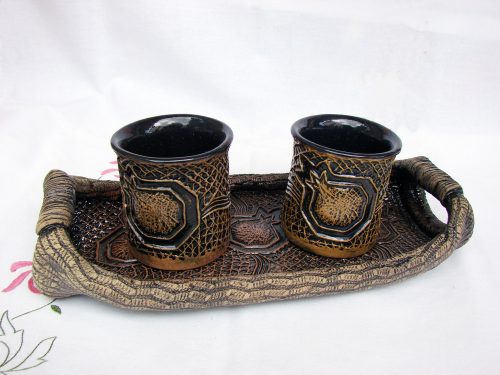 Ceramic Mugs Set with Serving Tray, Coffee Mugs