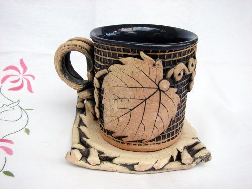 Ceramic Tea Mug with plate, Handmade Clay Cup