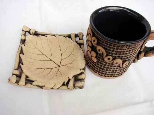 Ceramic Tea Mug with plate, Handmade Clay Cup