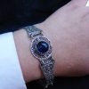 Wide Silver Onyx Bracelet, Ethnic Style