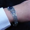 Wide Silver Onyx Bracelet, Ethnic Style