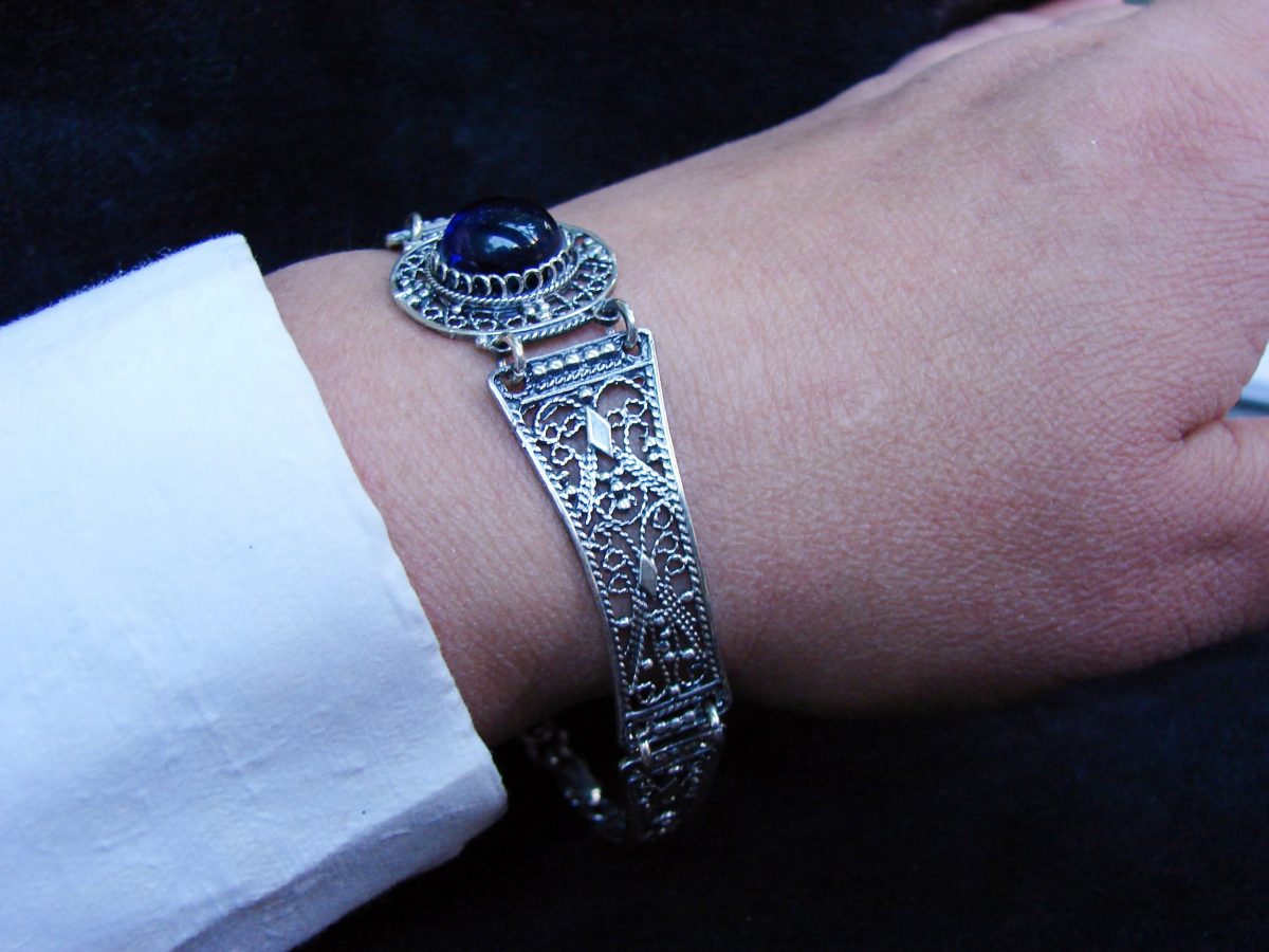 Wide Silver Onyx Bracelet, Ethnic Style