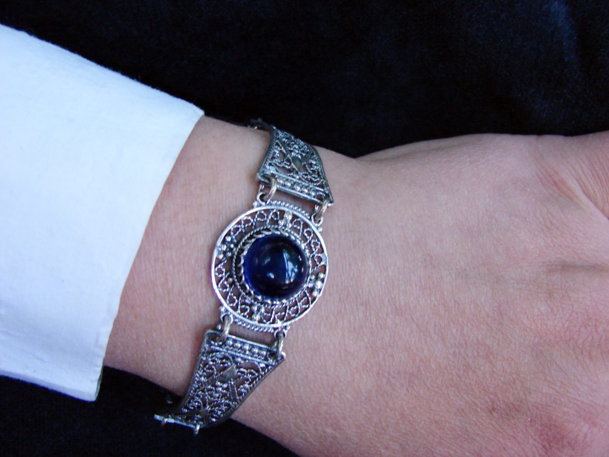 Wide Silver Onyx Bracelet, Ethnic Style