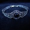 Wide Silver Onyx Bracelet, Ethnic Style