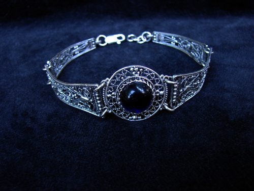 Wide Silver Onyx Bracelet, Ethnic Style