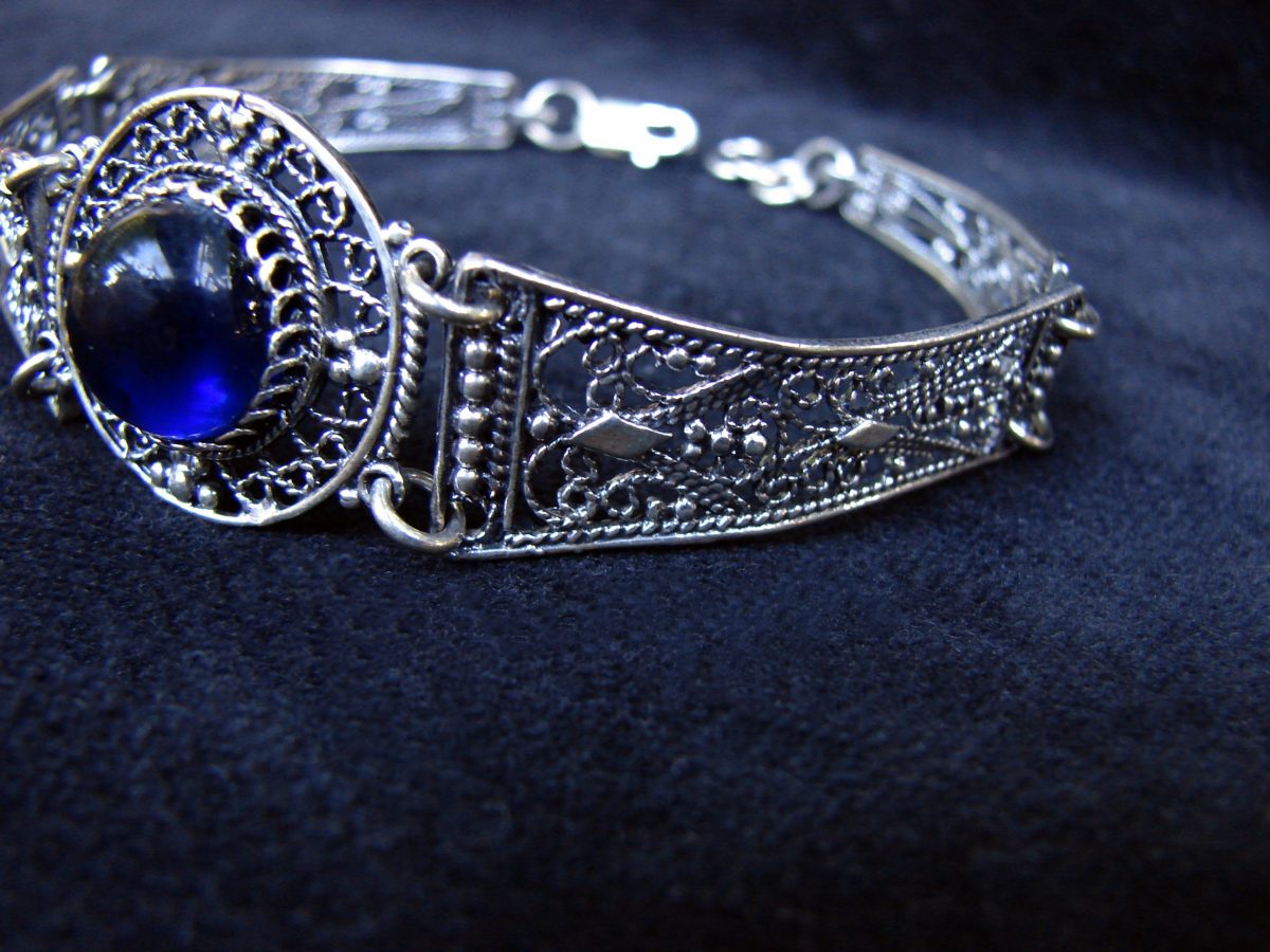 Wide Silver Onyx Bracelet, Ethnic Style