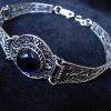 Wide Silver Onyx Bracelet, Ethnic Style