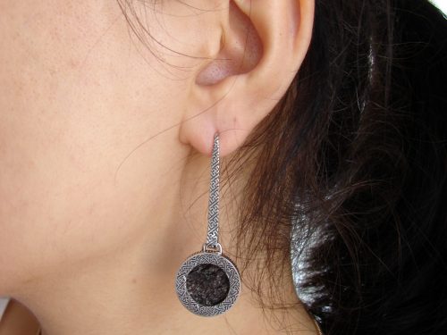 Long Black Obsidian Earrings, Sterling Silver 925, Natural Raw Obsidian, Gift for Her