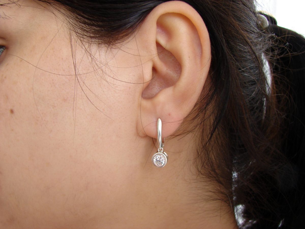 Bezel Solitaire Drop Earrings, Elegant Sparkling Earrings with Cubic Zirconia, Sterling Silver 925, Gift for Her, Dangle Earring