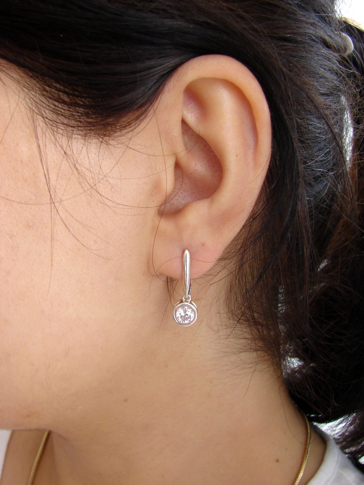 Bezel Solitaire Drop Earrings, Elegant Sparkling Earrings with Cubic Zirconia, Sterling Silver 925, Gift for Her, Dangle Earring