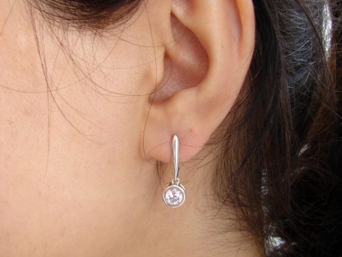 Bezel Solitaire Drop Earrings, Elegant Sparkling Earrings with Cubic Zirconia, Sterling Silver 925, Gift for Her, Dangle Earring
