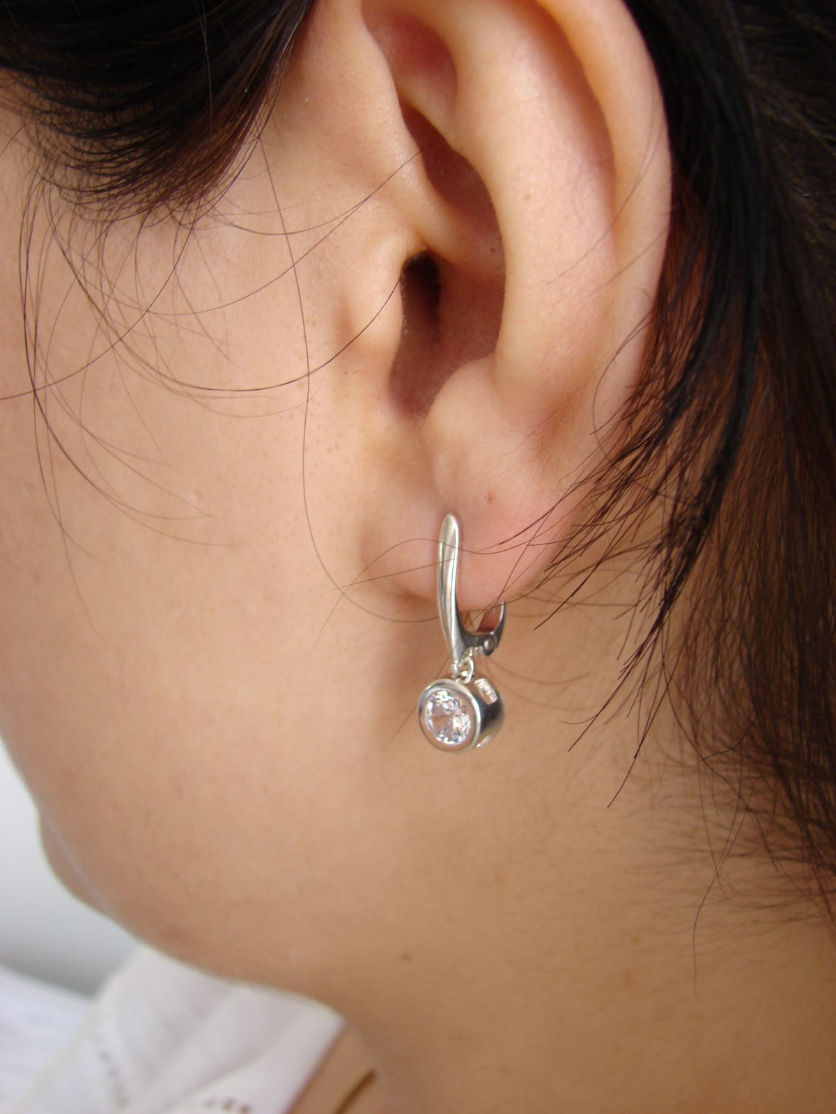 Bezel Solitaire Drop Earrings, Elegant Sparkling Earrings with Cubic Zirconia, Sterling Silver 925, Gift for Her, Dangle Earring