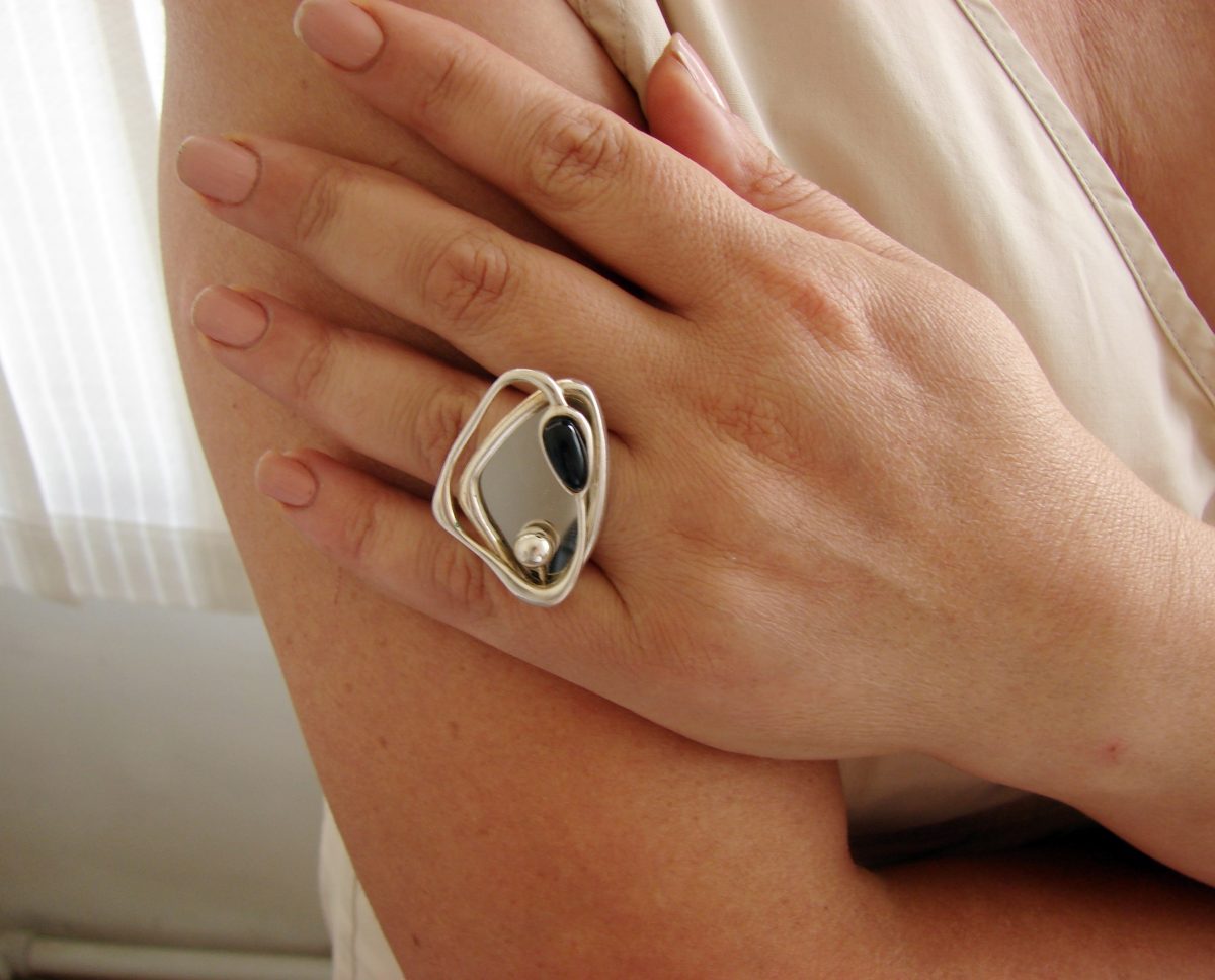 Ring with Mirror, Sterling Silver 925, Mirror jewelry, Celestial Ring, Cocktail Ring,