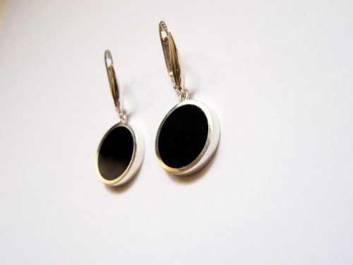 Round Earrings Blue Enamel, Minimalist Earring, Sterling Silver 925, Gift for Her, Dangle Earring, Armenian Handmade Jewelry