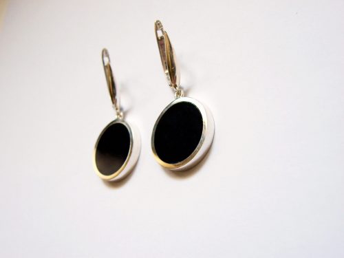 Round Earrings Blue Enamel, Minimalist Earring, Sterling Silver 925, Gift for Her, Dangle Earring, Armenian Handmade Jewelry