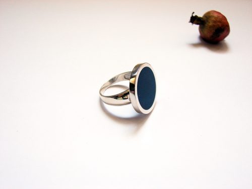 Silver Large Round Ring Blue Enamel, Big Minimalist Ring, Sterling Silver 925, Gift for Her, Cocktail Ring, Armenian Handmade Jewelry