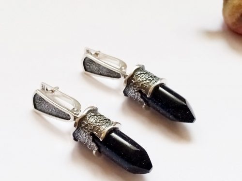 Blue Aventurine Earrings, Sterling Silver 925