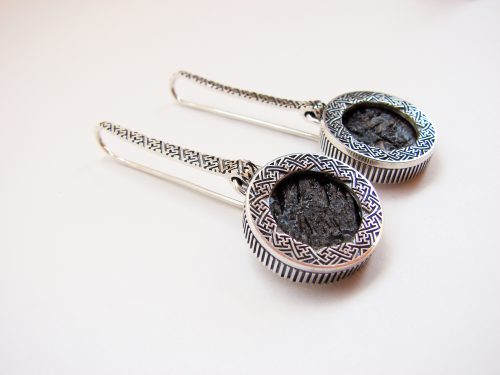 Long Black Obsidian Earrings, Sterling Silver 925, Natural Raw Obsidian, Gift for Her