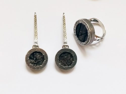 Long Black Obsidian Earrings, Sterling Silver 925, Natural Raw Obsidian, Gift for Her