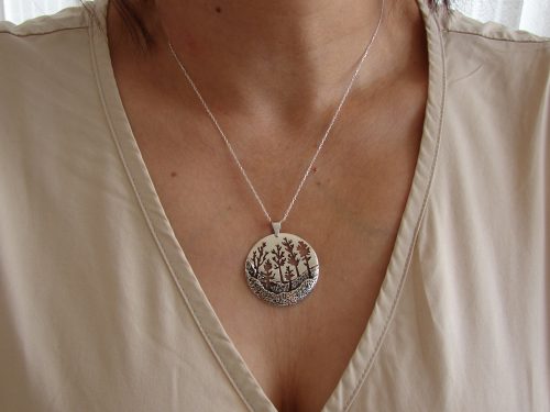 Pendant Forest Sterling Silver 925, 3D Necklace