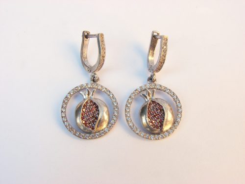 Pomegranate Earrings Sterling Silver 925