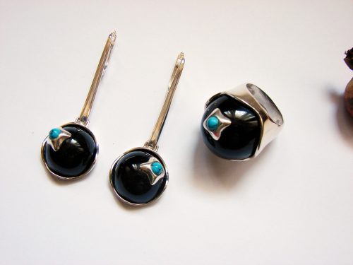 Black Onyx and Turquoise Jewelry Set, Sterling Silver 925