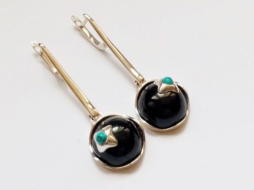 Earrings Black Onyx and Turquoise, Sterling Silver 925