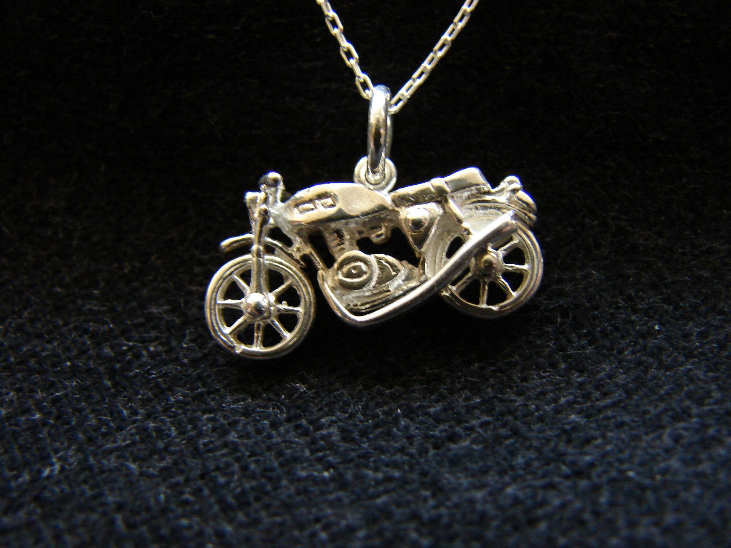 Sterling Silver Polish Biker Charm Motorcycle Pendant