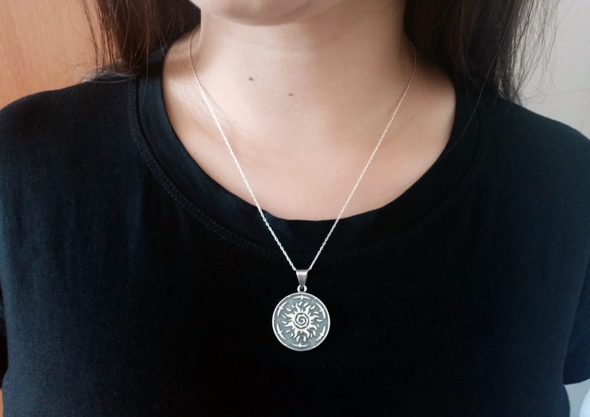 Silver Sun Pendant, Sunshine Necklace, Solar Symbol 925 Sterling Silver