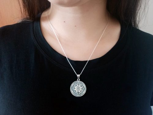 Silver Sun Pendant, Sunshine Necklace, Solar Symbol 925 Sterling Silver