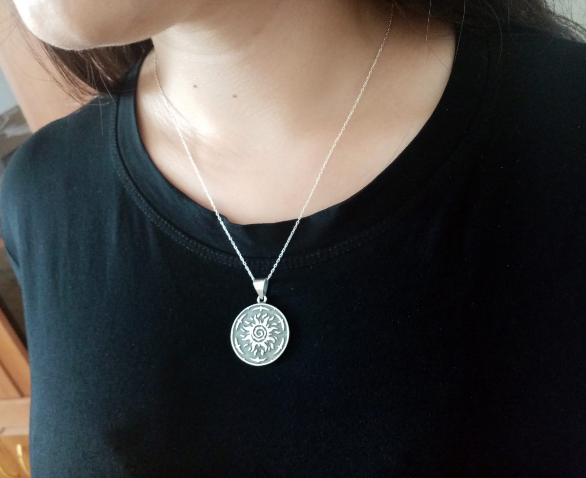 Silver Sun Pendant, Sunshine Necklace, Solar Symbol 925 Sterling Silver