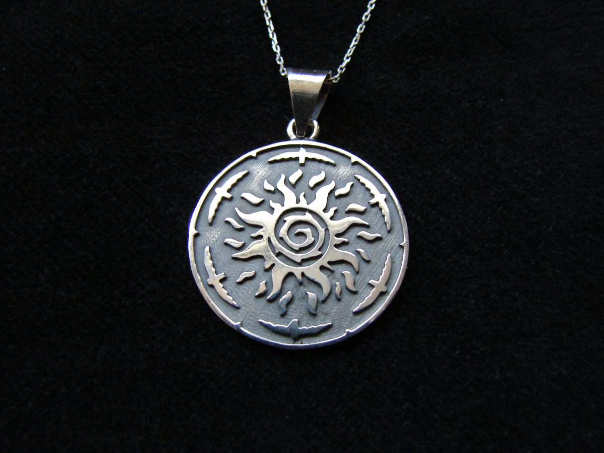 Silver Sun Pendant, Sunshine Necklace, Solar Symbol 925 Sterling Silver