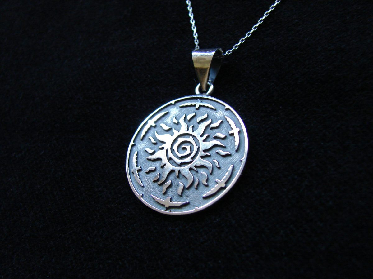 Silver Sun Pendant, Sunshine Necklace, Solar Symbol 925 Sterling Silver