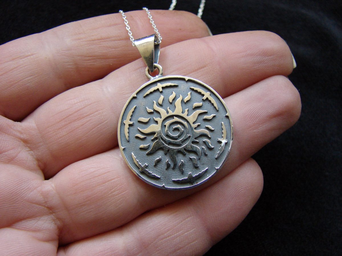 Silver Sun Pendant, Sunshine Necklace, Solar Symbol 925 Sterling Silver