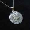 Silver Sun Pendant, Sunshine Necklace, Solar Symbol 925 Sterling Silver