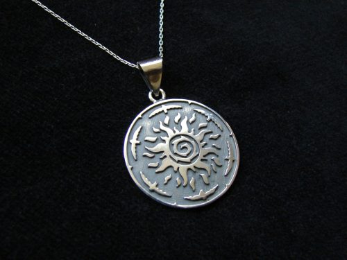 Silver Sun Pendant, Sunshine Necklace, Solar Symbol 925 Sterling Silver