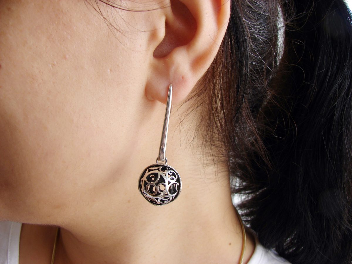 Long Openwork Earrings, Sterling Silver 925, Swirl Circles Design, Gift for Her, Dangle Party Earring