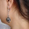 Long Openwork Earrings, Sterling Silver 925, Swirl Circles Design, Gift for Her, Dangle Party Earring