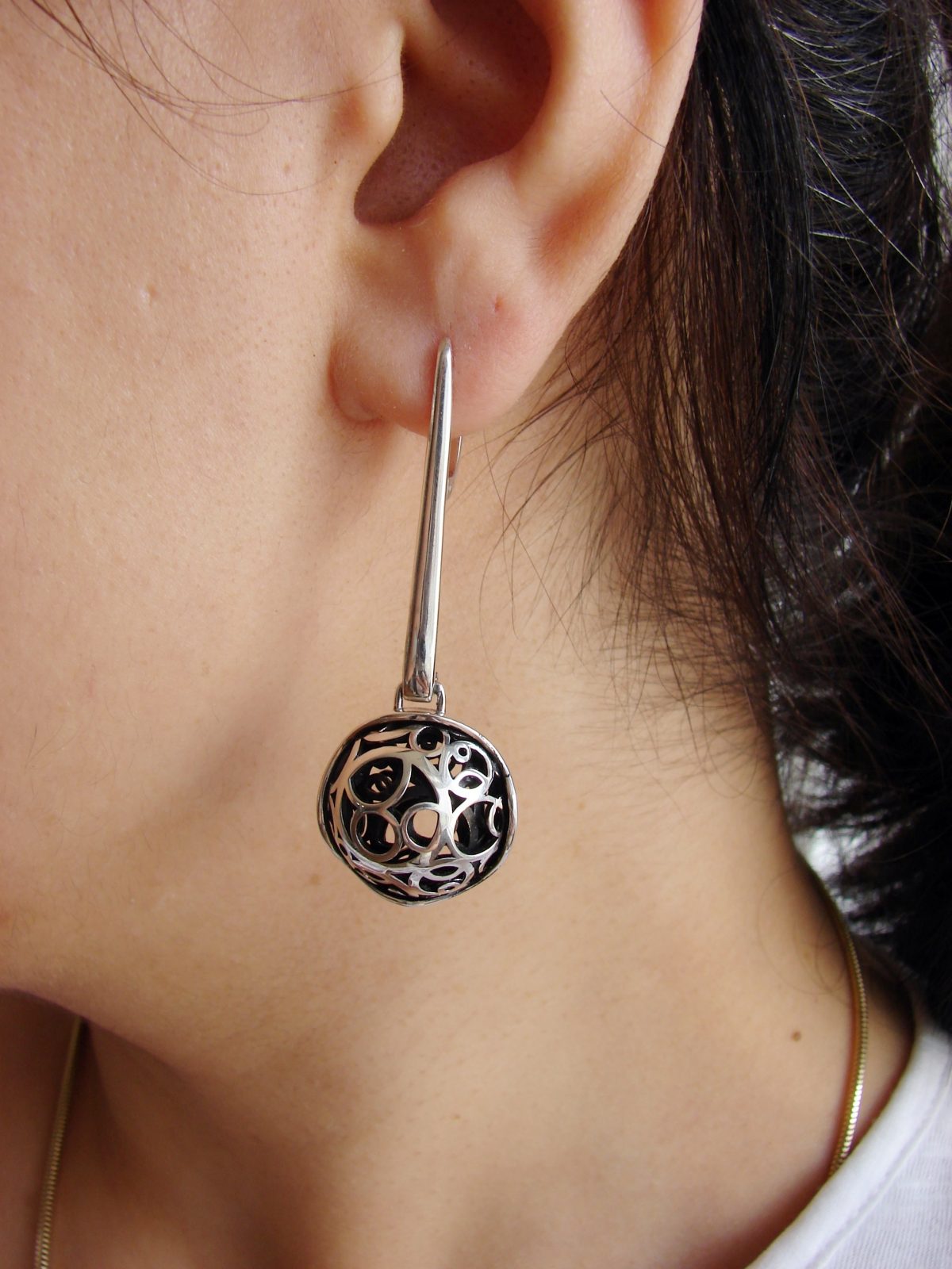Long Openwork Earrings, Sterling Silver 925, Swirl Circles Design, Gift for Her, Dangle Party Earring